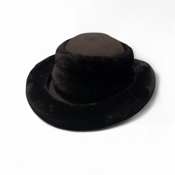 J. Peterman Accessories - Vintage J. Peterman Size Large Rolled Brim Faux Fur Wool Bucket Hat Brown